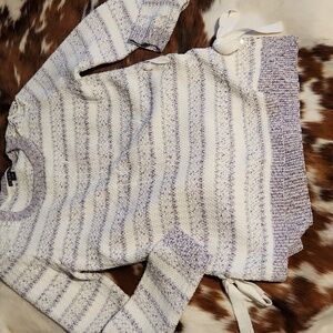 Karv White And Purple Striped Sweater Sz LG